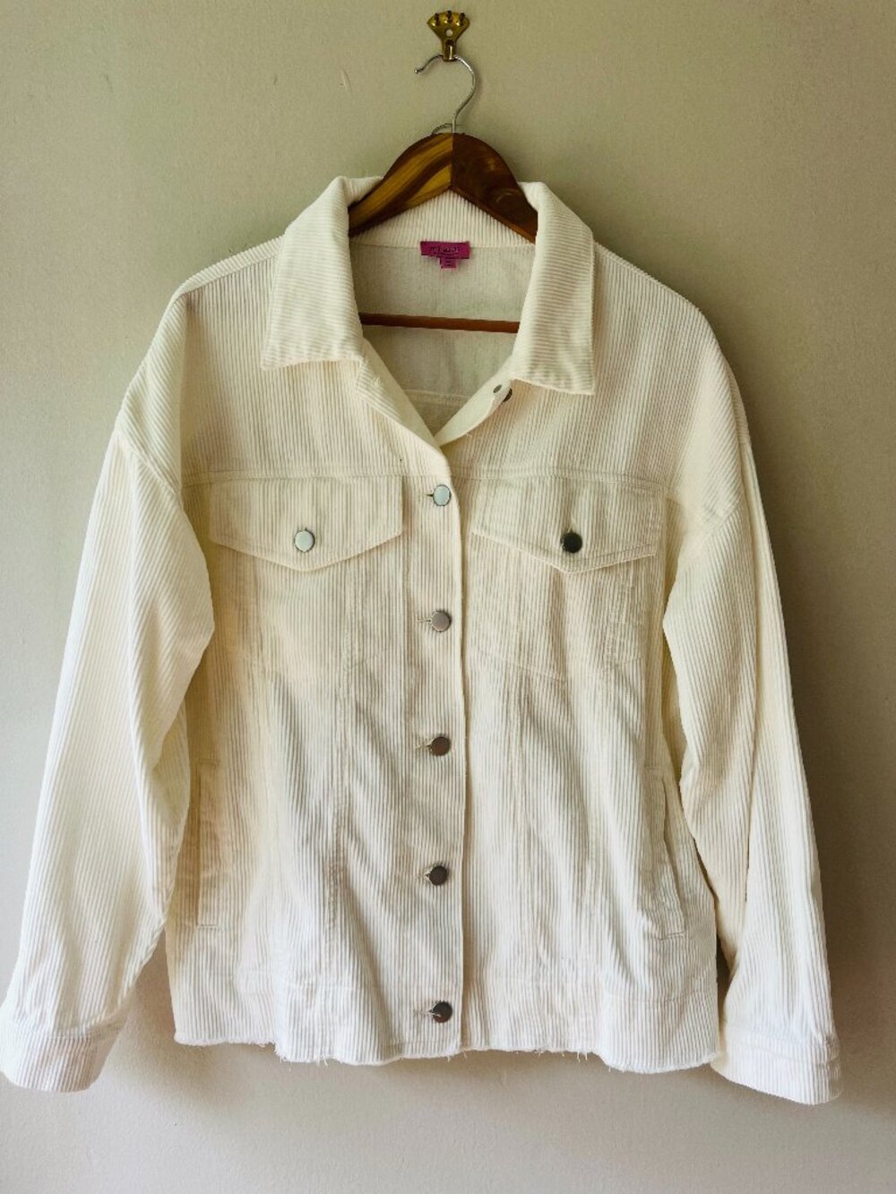 Corduroy Jacket Sz L Women's Casual Solid Beige Cream Button Down with Pockets